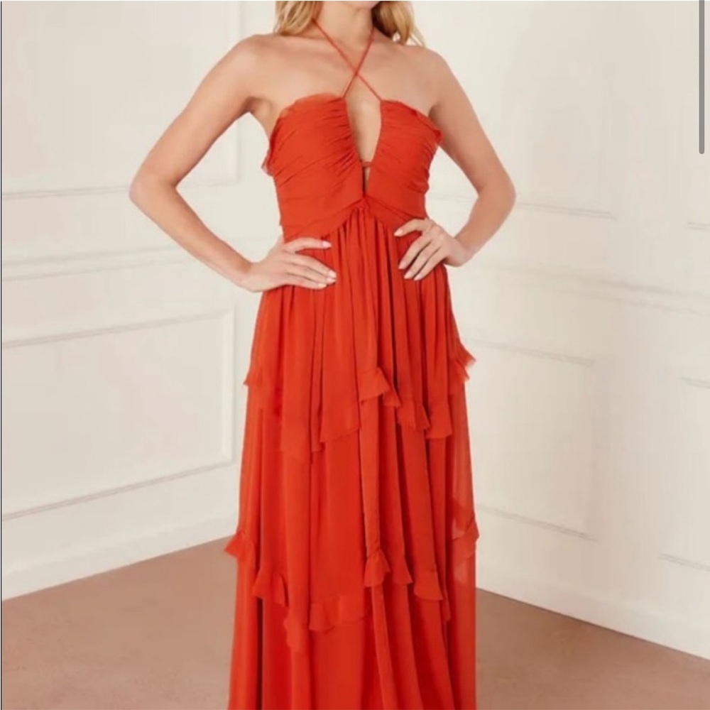VICI Kiandra Chiffon Halter Tiered Ruffle Dress